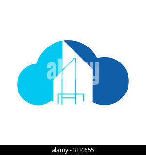 Un logo vectoriel propre et moderne représentant une silhouette de maison intégrée dans une forme de nuage bleu. Le design minimaliste utilise des nuances de cyan et de foncé Illustration de Vecteur