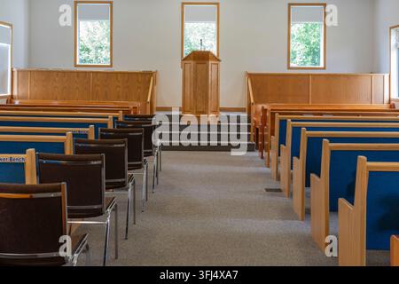 Intérieur de l'église mennonite Old Colony, Blumenfeld, Manitoba, Canada. Banque D'Images