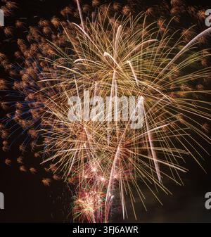 Feux d'artifice denses dorés et traînées lumineuses en cascade Banque D'Images