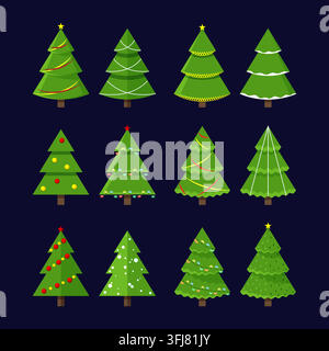 Arbre de Noël dessin animé. Images de dessins animés d'arbres de Noël. Illustration de Vecteur