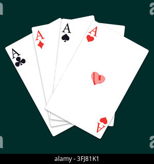 Quatre as jouant aux cartes pour un jeu de poker au casino. Illustration de Vecteur