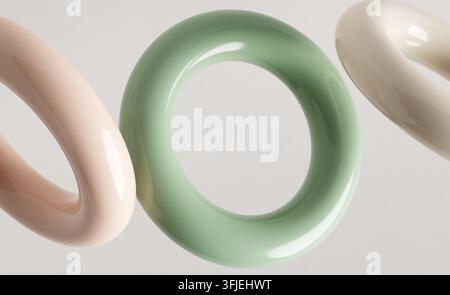 Formes géométriques torsadées brillantes en couleurs pastel flottant sur un fond abstrait lumineux, créant un design minimaliste moderne Banque D'Images