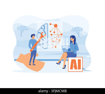 Concept d'algorithme de données d'IA générative ou d'intelligence artificielle. Analyse technologique pour une automatisation efficace et un apprentissage intelligent du système logique avec Mac Illustration de Vecteur