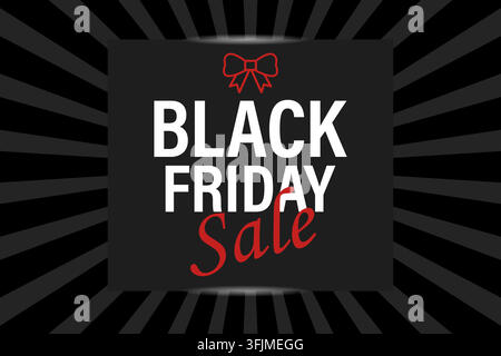 Bannière de vente du Black Friday avec texte blanc et nœud rouge sur un fond noir en forme d'éclat d'étoile Illustration de Vecteur