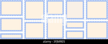Cadres de timbres avec bords ondulés pointillés. Modèles carrés et rectangulaires. Bordures vides pour la conception de courrier et d'étiquettes Illustration de Vecteur