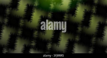 Un fond abstrait haut contraste présentant un motif répétitif de formes géométriques sombres aux bords déchiquetés superposées à un dégradé vert doux et flou. Banque D'Images