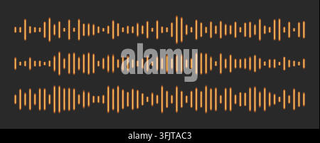 Ondes sonores néon, ondes audio lumineuses isolées orange. Illustration de Vecteur
