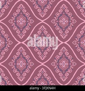 Motif de carrelage vintage rose poussiéreux dessiné à la main sans joint pour papier peint floral, textiles et emballage cadeau Banque D'Images