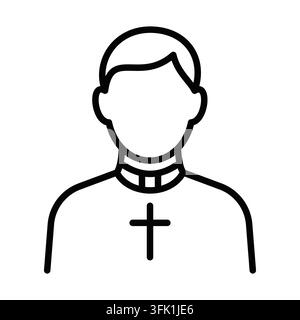 Un homme portant une croix et un col. Il est prêtre. L'image est en noir et blanc. Trait modifiable Illustration de Vecteur
