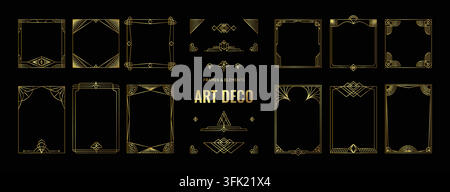 Fond Gatsby. Grande étiquette vintage art déco, bordure dorée d'invitation dans un style géométrique luxueux. Cadre de carte classique. Design élégant pour invitations, affiches et certificat. Ensemble de branding de luxe vectoriel Illustration de Vecteur