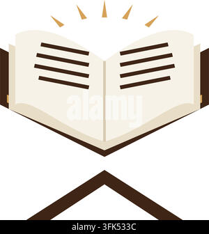 Illustration vectorielle plate d'un livre ouvert avec des rayons lumineux, symbolisant le savoir, l'éducation et la lecture sur un fond blanc. Illustration de Vecteur