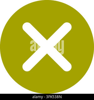 Cercle vert olive avec symbole de croix blanche, icône vectorielle plate pour la conception de bouton d'erreur, de fermeture ou d'annulation Illustration de Vecteur