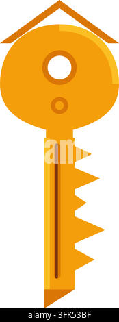 Icône vectorielle d'une clé de maison orange avec symbole de toit, design plat, isolée sur fond blanc, concept d'immobilier et de sécurité Illustration de Vecteur