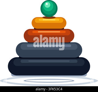 Pierres zen empilées avec sphère verte, illustration vectorielle plate pour les concepts de spa et de méditation Illustration de Vecteur