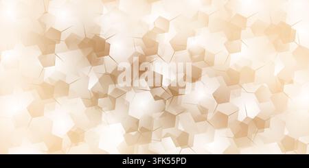 Un fond vectoriel abstrait présentant un motif de formes polygonales translucides et des reflets lumineux dans des tons beige doux et blanc. Banque D'Images