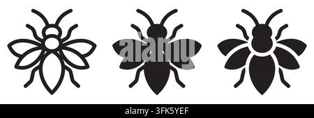 Trois insectes noir et blanc, dont l'un est une abeille. Les insectes sont dessinés de manière stylisée, chacun ayant une forme différente. Vecteur Illustration de Vecteur