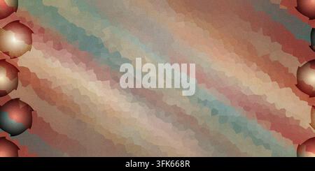 Un fond texturé abstrait présentant des vagues diagonales de couleurs atténuées comme le rouge, le vert et le beige, flanqué d'éléments circulaires décoratifs le long de Banque D'Images