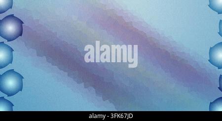 Un fond numérique abstrait dans des tons bleus et violets frais avec une texture granuleuse, des bandes de dégradé diagonales et des formes décoratives circulaires le long du Banque D'Images