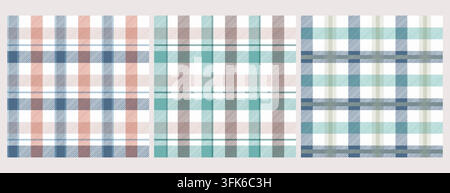 Nappe de pique-nique à carreaux, ensemble vectoriel à motif vichy sans joint. Carré traditionnel à carreaux vichy. Textile de serviette, couvertures à damier, imprimés de cuisine à carreaux ou fonds à damier dans des couleurs bleu pastel Illustration de Vecteur