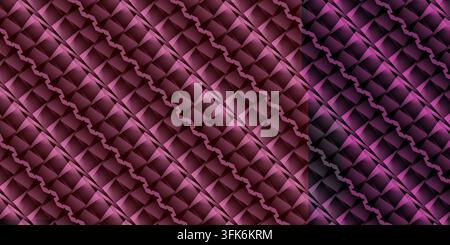 Fond de motif géométrique abstrait sans couture avec des formes diagonales texturées rose foncé et magenta et des effets visuels métalliques. Banque D'Images