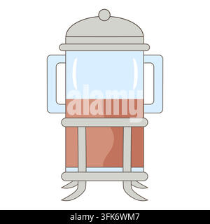Un design vectoriel détaillé d'une cafetière française pour préparer le café. Illustration de Vecteur