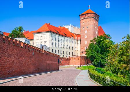 Château royal historique de Wawel et tour de Sandomierz à Cracovie, Pologne. Banque D'Images