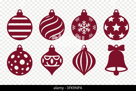 Ensemble d'ornements plats rouges pour sapins de Noël et d'icônes en silhouette de cloche pour conception vectorielle de vacances Illustration de Vecteur