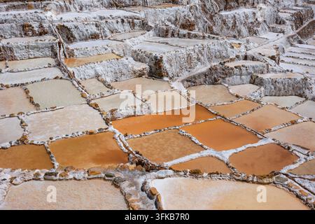 Maras, Pérou - 27 août 2026 : Les mines de sel de Maras sont l’un des plus grands centres d’extraction de sel d’origine préhispanique de la région de Cusco, Urubamba Banque D'Images