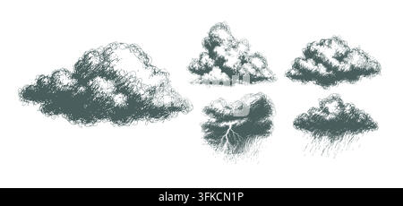 Nuages graphiques posés. Dessinés à la main. Pas d'IA, illustration vectorielle. Illustration de Vecteur