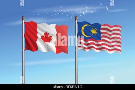 Drapeaux du Canada et de la Malaisie en relation avec un fond de ciel Illustration de Vecteur