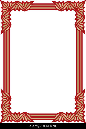 Ornement byzantin classique carré en or et rouge vectoriel. Rectangle, bordure, cadre de la Grèce antique, Empire romain d'Orient. Décoration de l'orthodoxe russe Illustration de Vecteur