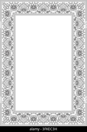 Ornement national turc carré contour noir vectoriel. Bordure ottomane, cadre. Rectangle floral ethnique, motif des Turcs seldjoukides. Décoration du Sultan' Illustration de Vecteur