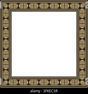 Ornement carré européen en or et noir vectoriel. Motif rectangulaire, cercle, anneau du Moyen Âge. Bordure de renaissance. Décorations de palais et d'églises Illustration de Vecteur