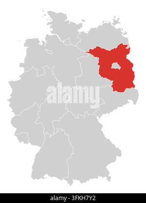 Carte vectorielle de l'Allemagne avec le land de Brandebourg (Brandebourg) mis en évidence en rouge, tous les autres États en gris clair avec des bordures blanches, pas de légende Illustration de Vecteur