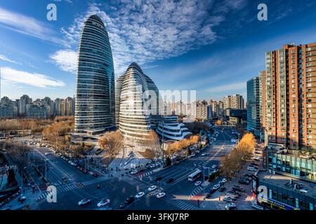 Vue urbaine moderne de la rue Wangjing SOHO à Pékin Banque D'Images