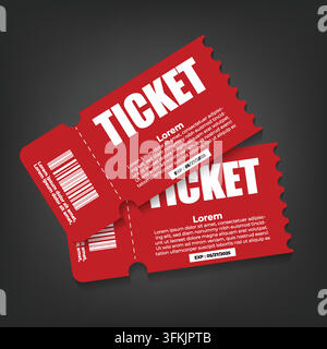 Rebut de billet d'entrée VIP rouge avec un schéma de couleurs rouge audacieux, une typographie élégante, des bords de billet perforés et un design de style événement haut de gamme Illustration de Vecteur