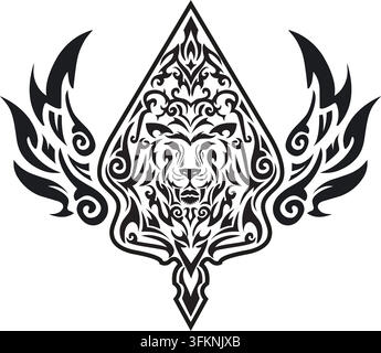 gunungan wayang noir avec icône vectorielle de concept de conception de lion et d'ailes Illustration de Vecteur