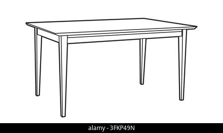 Illustration vectorielle d'une table en bois pour salle à manger. Style d'art linéaire noir sur fond blanc. Illustration de Vecteur