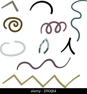 Ligne courbe ouverte doodle dessinée à la main tons terre pour élément de fond ensemble de vecteurs et illustration Illustration de Vecteur