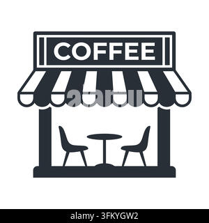 Icône de silhouette vectorielle d'un bâtiment de café isolé sur blanc. Illustration de Vecteur