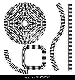 Ensemble de vectors noirs représentant une caractéristique géométrique de voies ferrées. Ce chemin de fer simple visualise des dispositions technologiques modernes abstraites. eps 10 Illustration de Vecteur