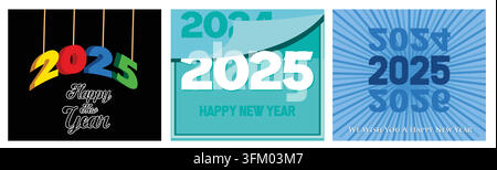 Design du Nouvel An 2025. Au revoir 2024 bonjour concept de Bonne Année 2025. Nous vous souhaitons une Bonne Année 2025. Ensemble d'illustrations modernes vectorielles plates Illustration de Vecteur
