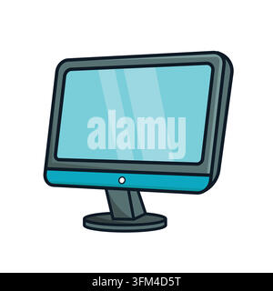 Moniteur d'ordinateur de style cartoon isolé sur fond blanc, illustration vectorielle mettant en vedette un bureau moderne Illustration de Vecteur