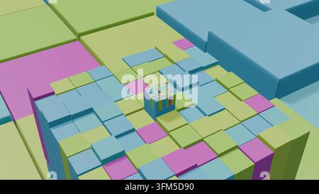 Arrière-plan abstrait de boîtes 3D colorées rendu 3D Banque D'Images