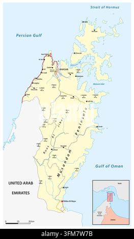 Carte détaillée de l'enclave de Musandam, Oman Banque D'Images