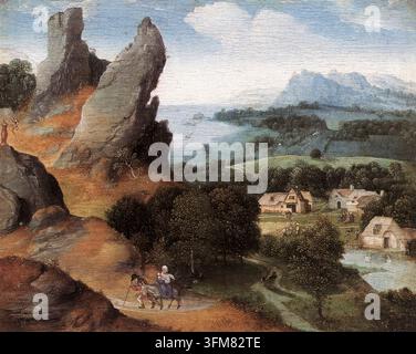 Paysage avec la Fuite en Égypte. Joachim Patinir. 1516 - 1517. Banque D'Images