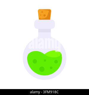 Potion magique verte dans une icône de bouteille en verre Illustration de Vecteur