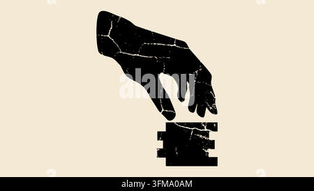 Main plaçant un pari dans un casino, silhouette vectorielle noire Illustration de Vecteur