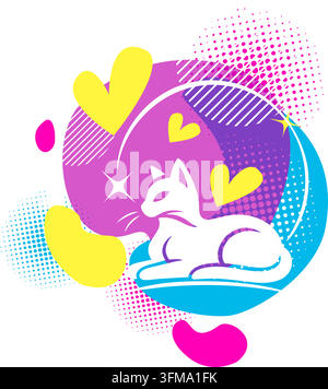 Logo Happy Cat. Dessiné à la main. Pas d'IA, illustration vectorielle. Illustration de Vecteur