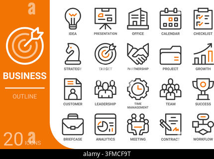 Collection d'icônes de planification commerciale pour le Web, l'application, l'interface utilisateur, l'expérience utilisateur, le tableau de bord, la présentation et l'infographie ainsi que la conception imprimée Illustration de Vecteur